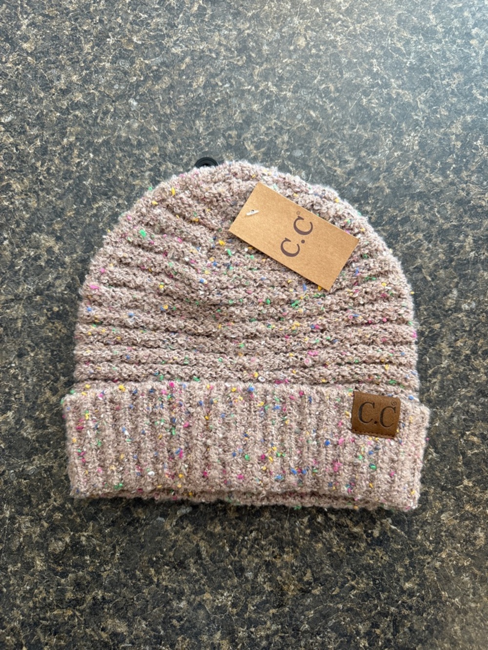 C.C Women’s Taupe Knit Beanie with Multicolor Speckles